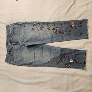 Chico's Blue Embroidered Ankle Jeans